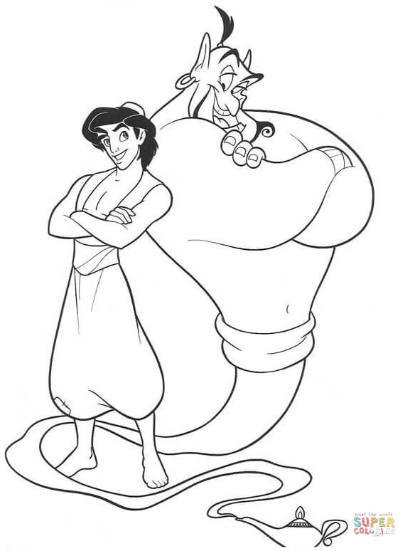 Genie And Aladdin  from Aladdin Coloring Pages