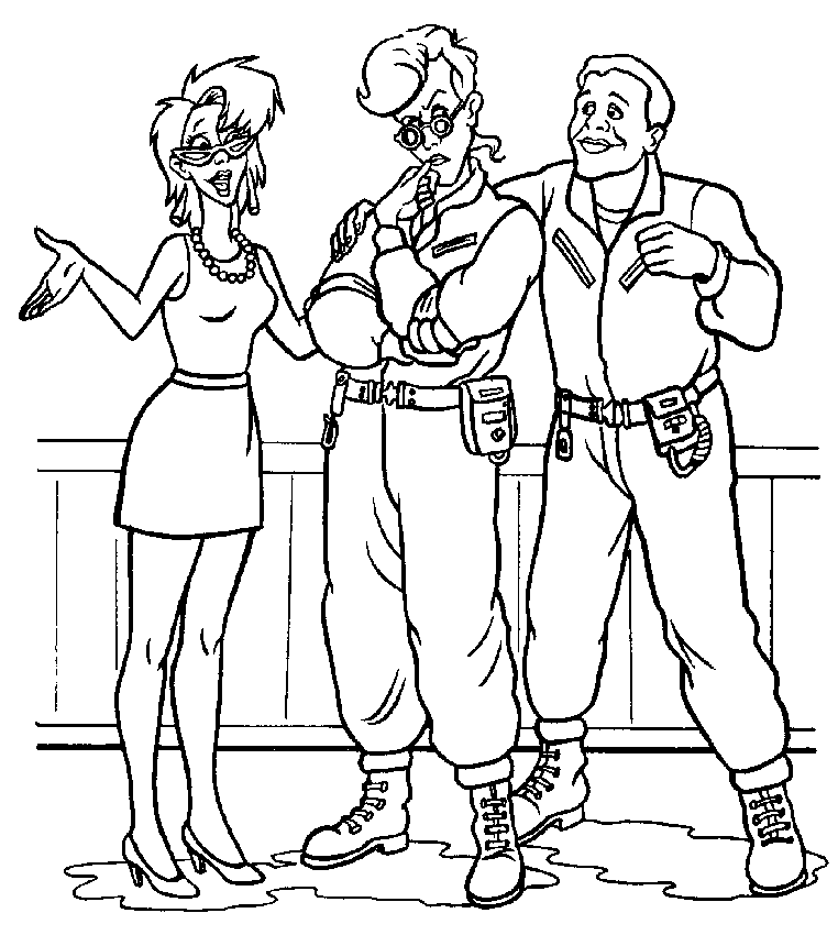 Pagina da colorare di tre amici di Ghostbusters