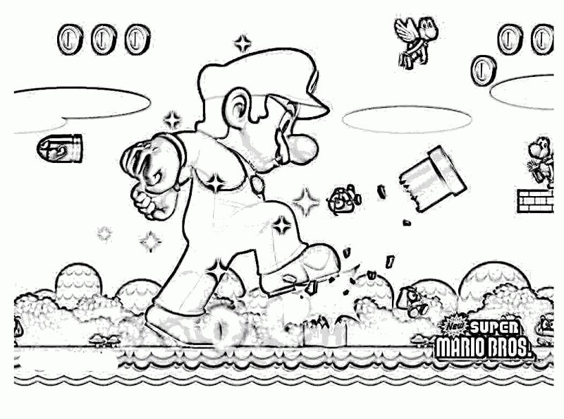 Giant Mario destroyed plumbs and enemies Coloring Page