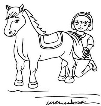 Girl Brushing Her Horse Coloring Pages