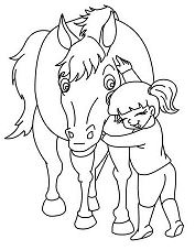 Girl Hugging Her Horse Coloring Page