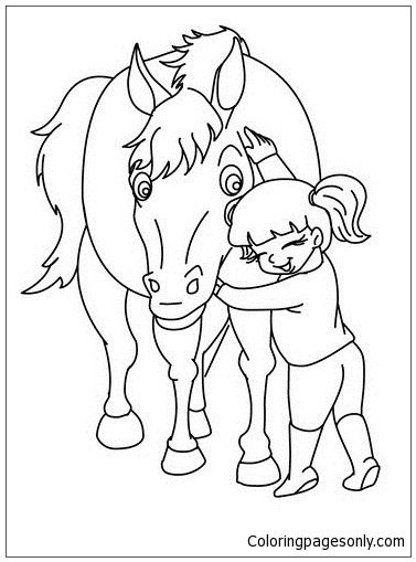 Девушка обнимает свою лошадь с лошади