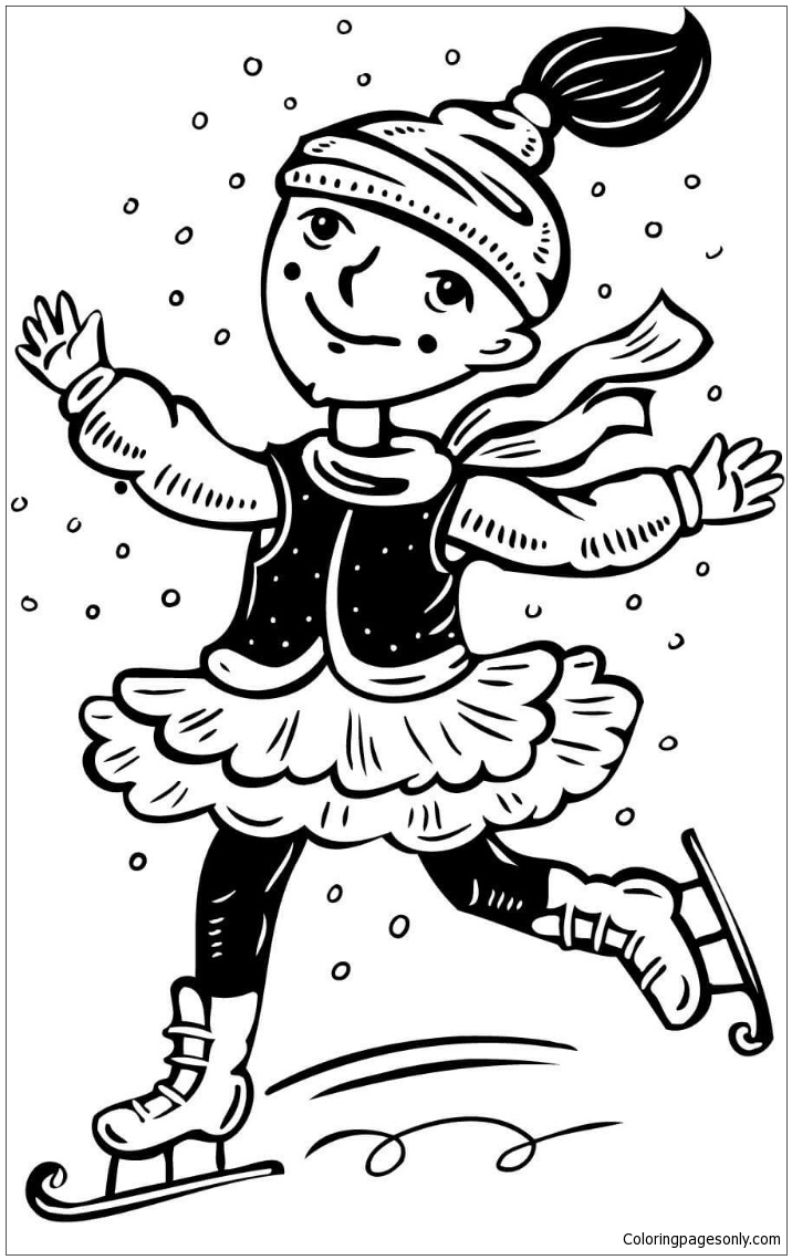 Página para colorir menina patinação no gelo