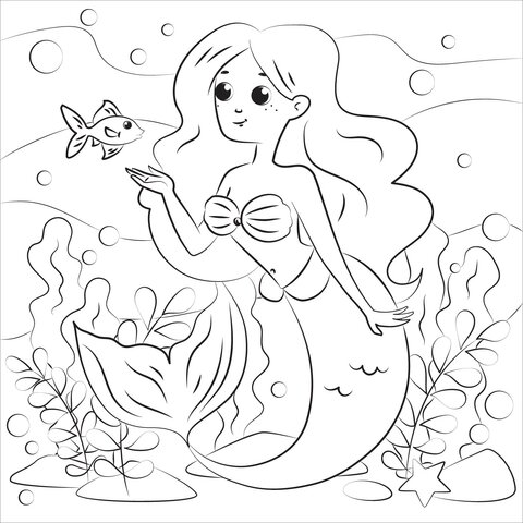 Sirena della ragazza con la pagina da colorare di comedone