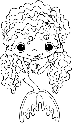Girl mermaid with curly long hair Coloring Pages