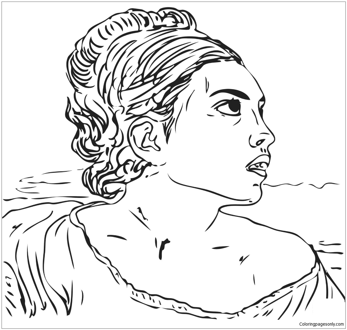 Girl Seated In A Cemetery By Eugene Delacroix Coloring Pages