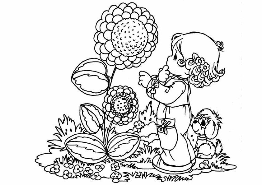 Girl Seeing at Sunflowers Coloring Pages