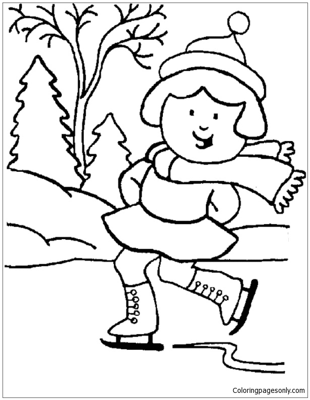 Girl Skating Winter Coloring Pages