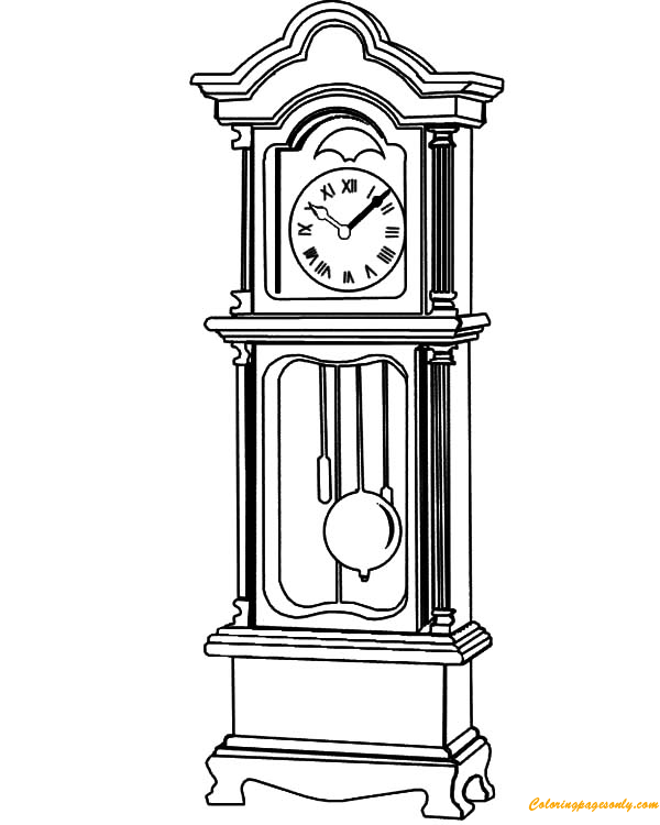 Grandfather Clock Beautiful Fretwork Coloring Page Free Printable 