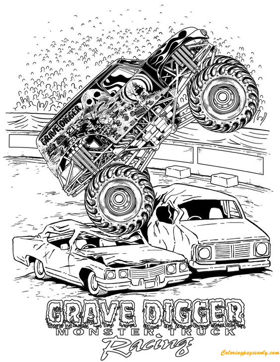 Grave Digger Monster Truck Racing Coloring Pages - Monster Truck