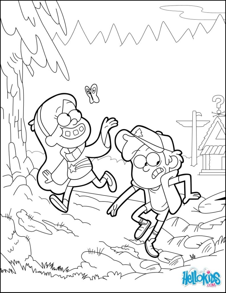 Dipper and Mabel in Gravity Falls Coloring Page