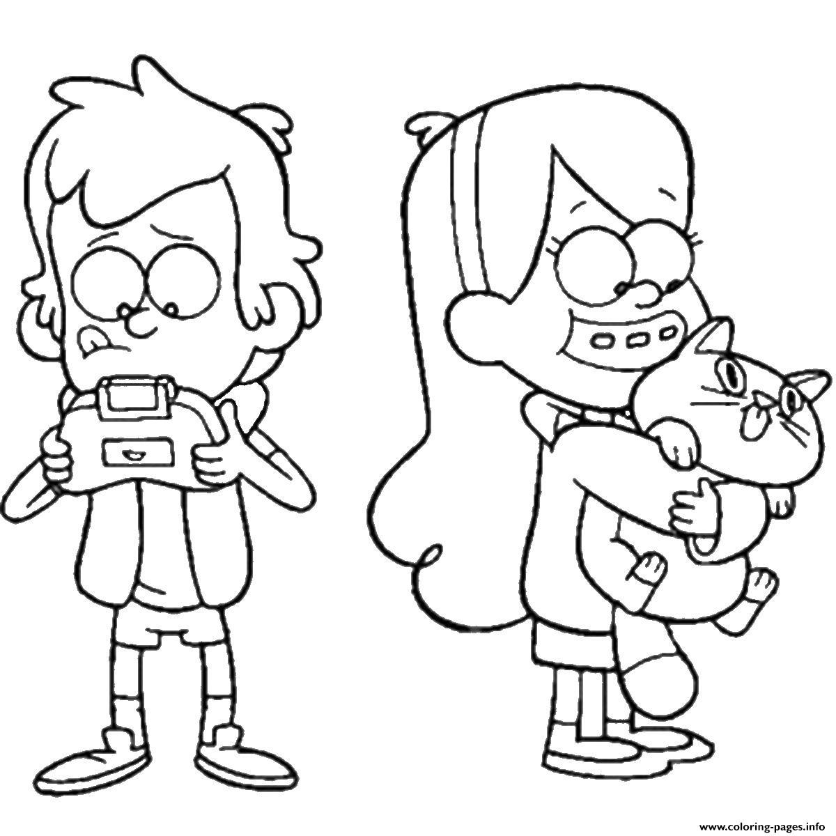 Dipper and Mabel from Gravity Falls Coloring Page