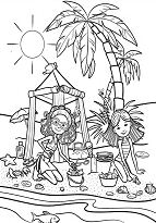 Groovy Girls Playing Sand Castle At Beach Coloring Page
