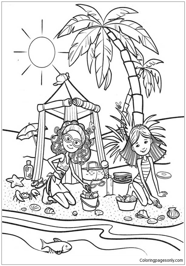 Download Groovy Girls Playing Sand Castle At Beach Coloring Page - Free Coloring Pages Online