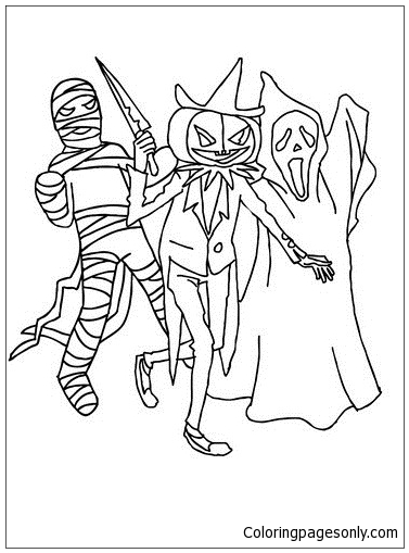 Group Of Creepy Monsters Coloring Page