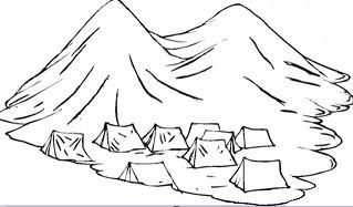 Group Of Nomads Tents In The Mountains Coloring Page