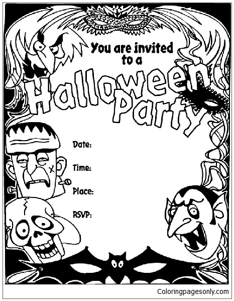 Halloween Invitation Coloring Page