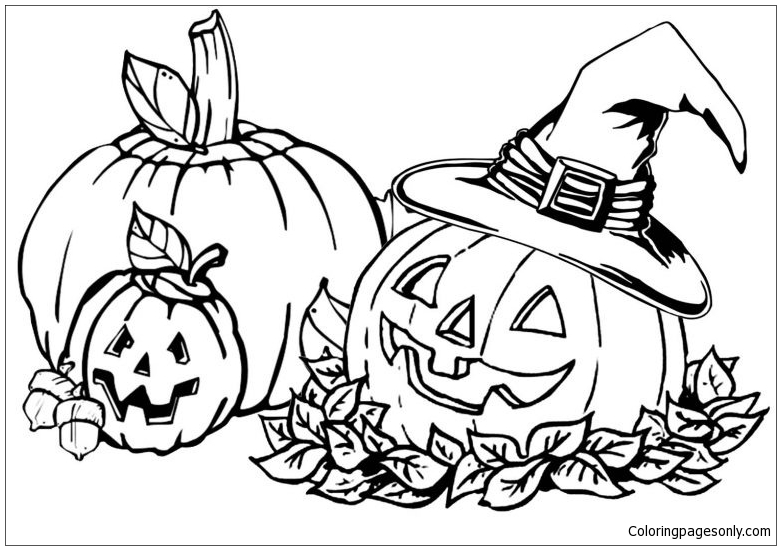 Página para colorir de abóbora de Halloween para impressão em abóbora de Halloween