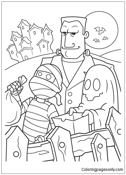 Halloween Trick Or Ttreaters Coloring Page