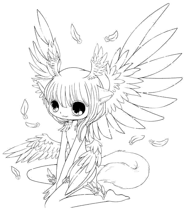 Happy angel cat girl Coloring Pages