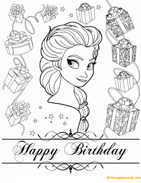 Happy Birthday From Elsa Coloring Page