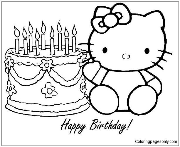 Happy Birthday Hello Kitty 1 Coloring Pages - Cartoons Coloring Pages