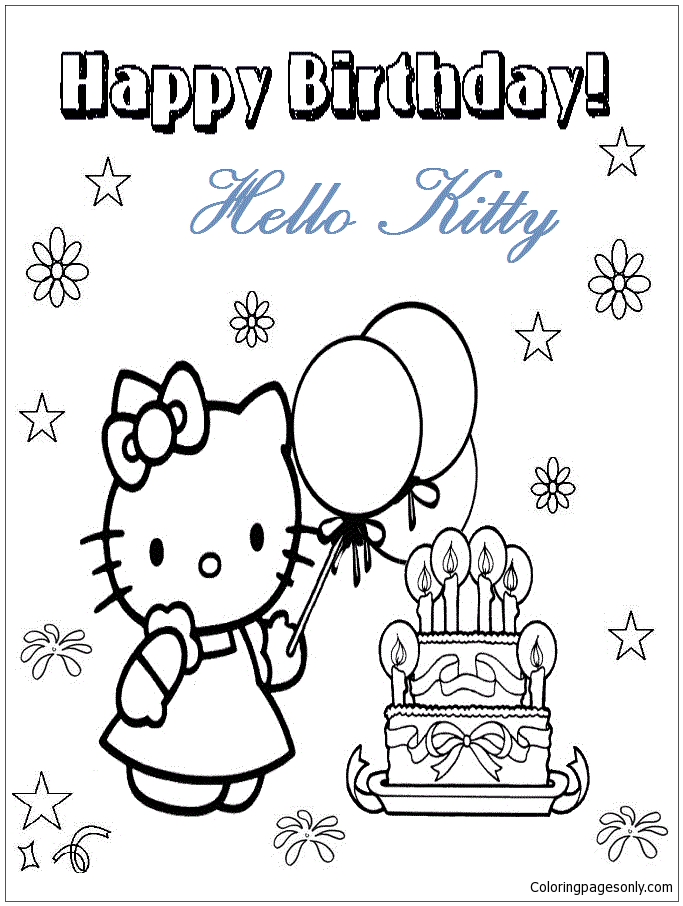 Happy Birthday Hello Kitty 5 Coloring Pages - Cartoons Coloring Pages