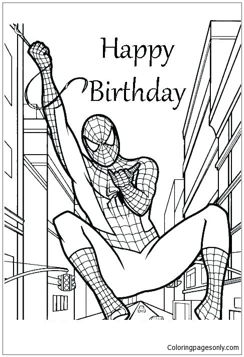 Happy Birthday Spiderman Coloring Pages