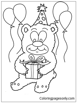 happy birthday teddy bear coloring page  free coloring