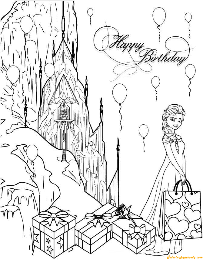 Happy Birthday Elsa Coloring Page