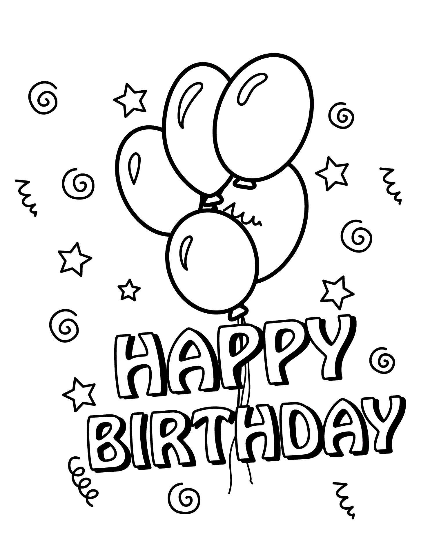 Happy Birthday With Balloons Coloring Pages