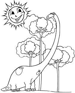 Happy Diplodocus And Smiling Sun Coloring Pages