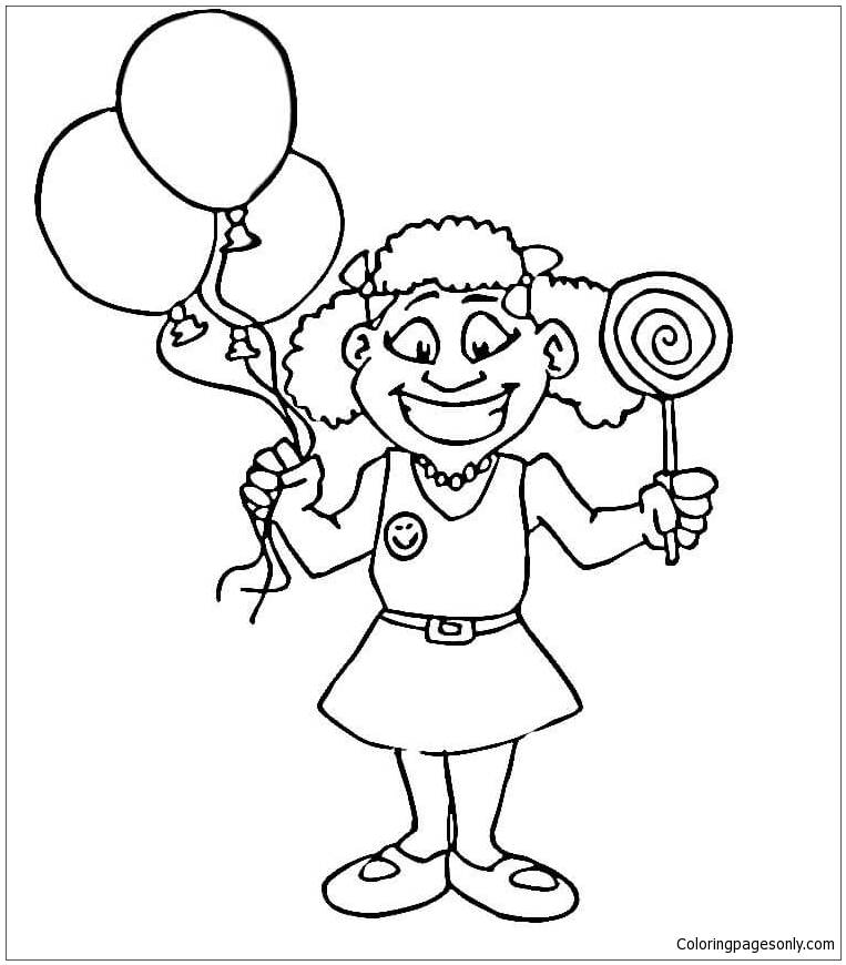 Happy Girl with Lollipop Coloring Pages