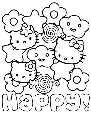 Happy Hello Kitty Coloring Pages