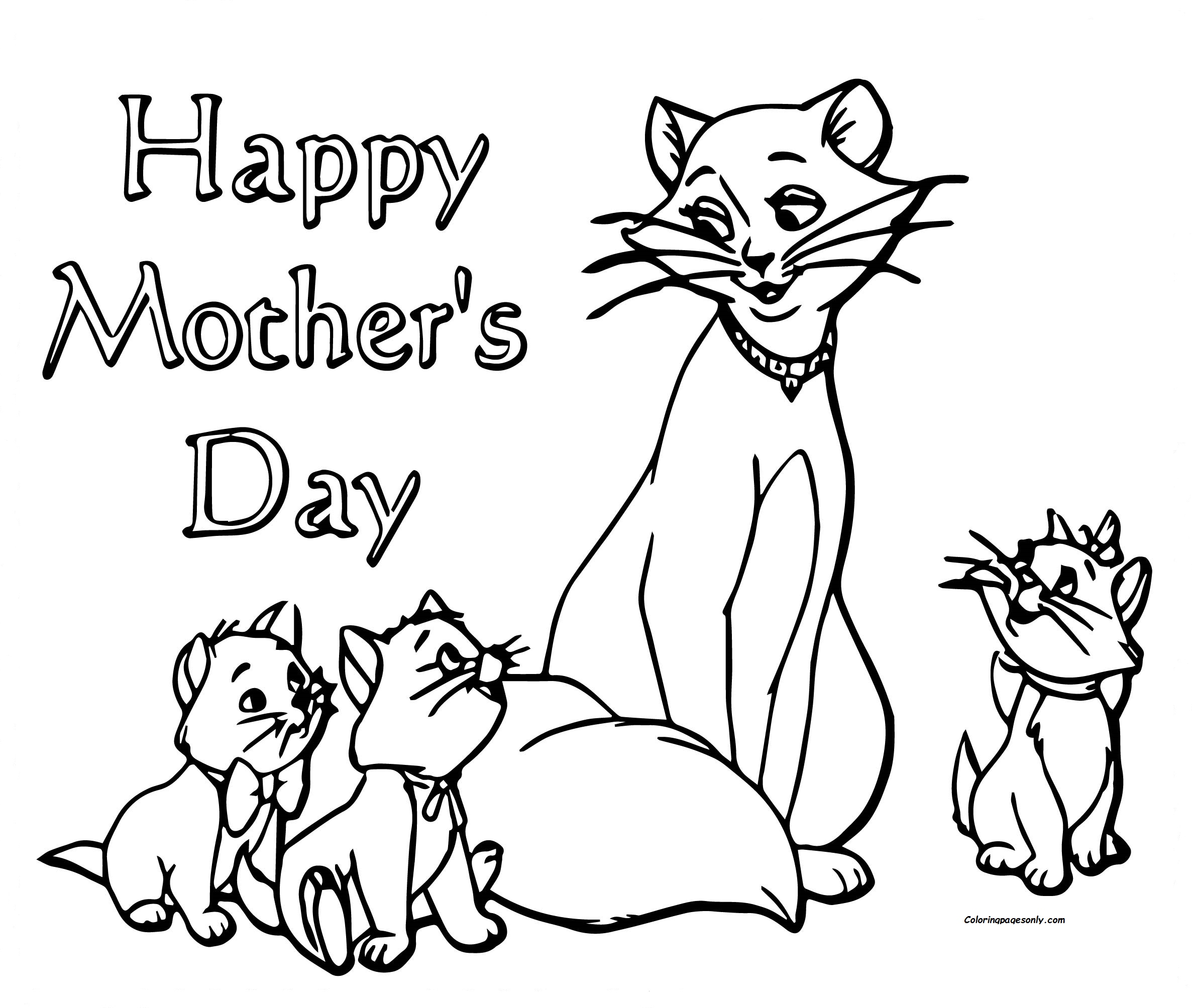 Happy Mother Day Cat Coloring Pages