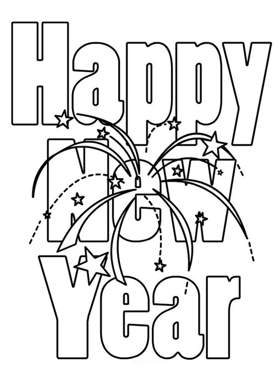 Happy New With Ballons Coloring Pages