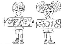 Happy New Year 2018 Kids Coloring Pages