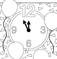 Happy New Year Clock Coloring Page