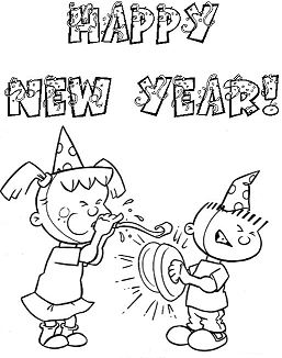 Happy New Year Kids Coloring Page