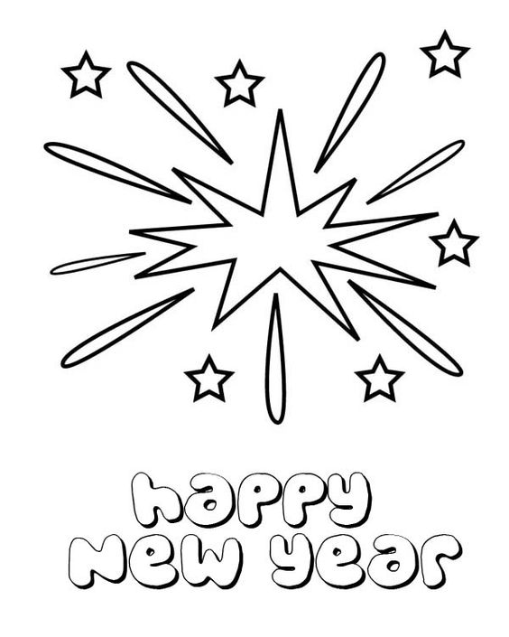 Happy New Year Star Coloring Page