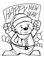 Happy New Year Teddy Bear Coloring Page