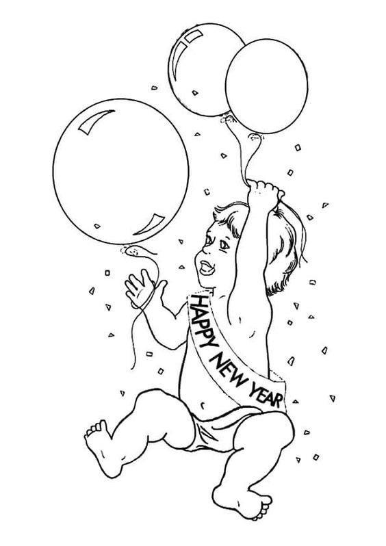 Happy New Year With Baby Coloring Pages
