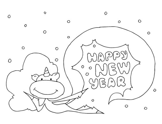 Happy New Year With Unicorn Coloring Page