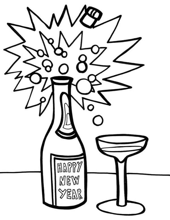 Happy New Year With Wine Coloring Pages
