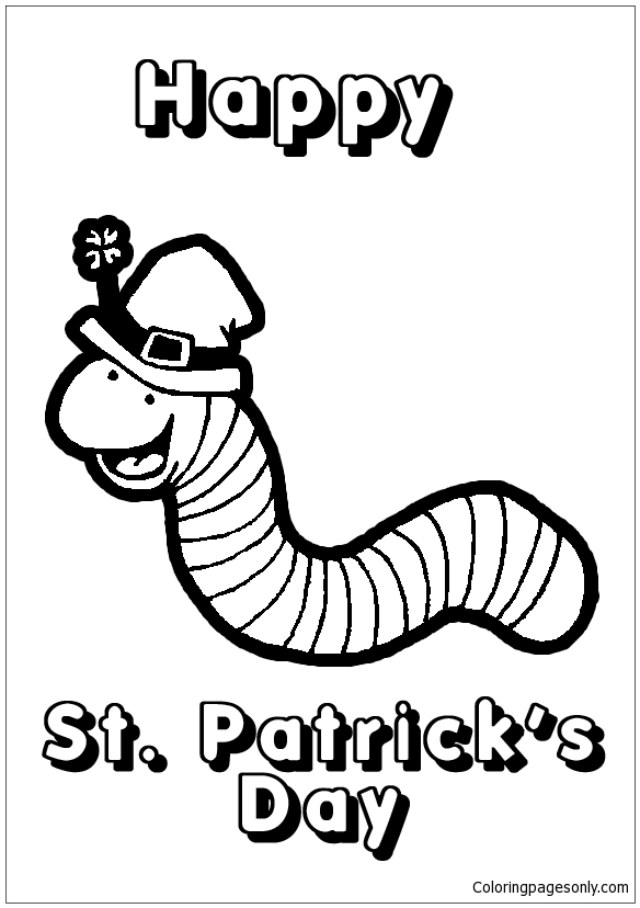 Happy St Patricks Day Worm Coloring Pages