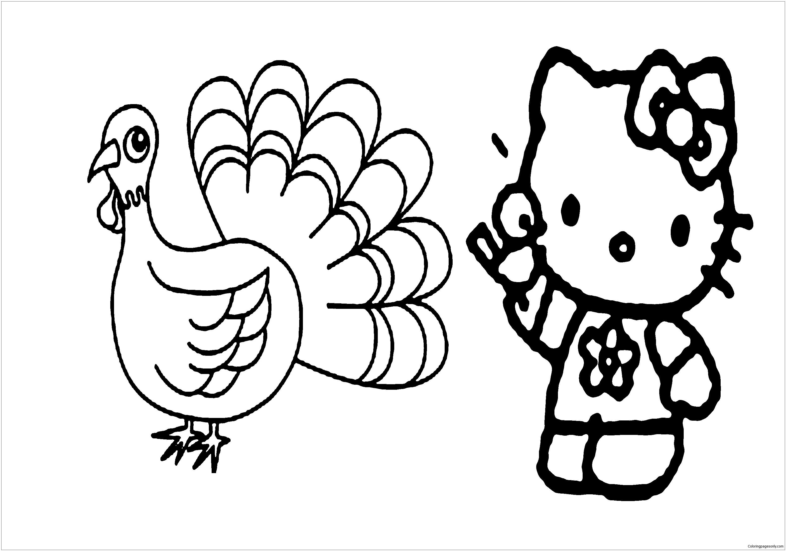 Happy thanksgiving Hello Kitty Coloring Page