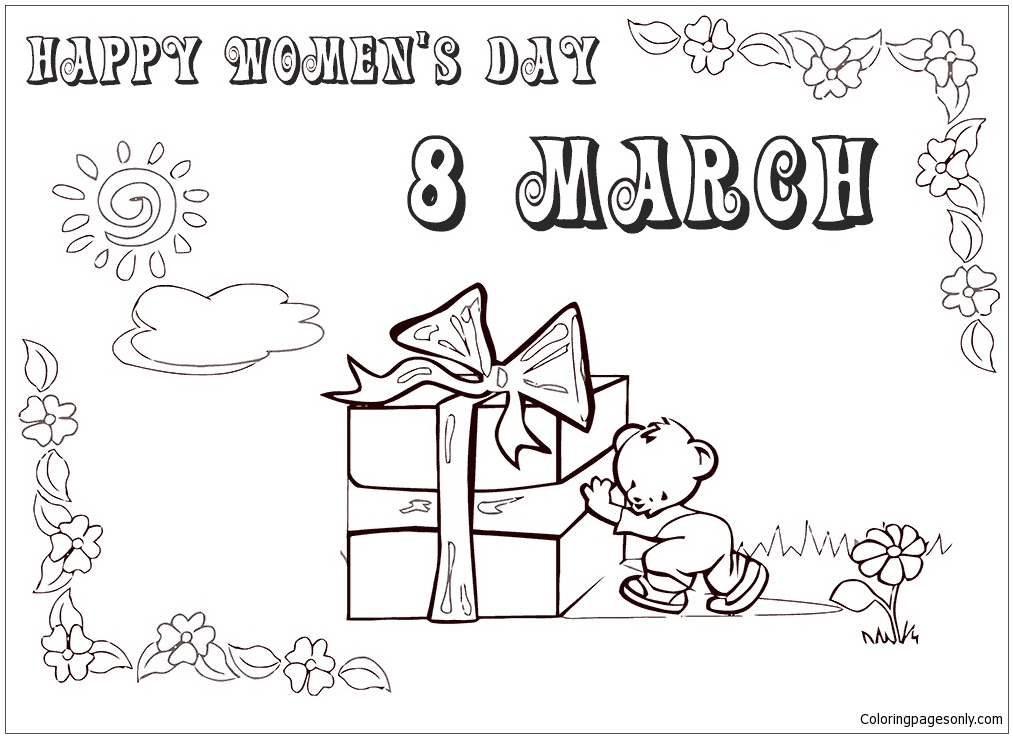 Womens Day with Teddy Bear Coloring Pages