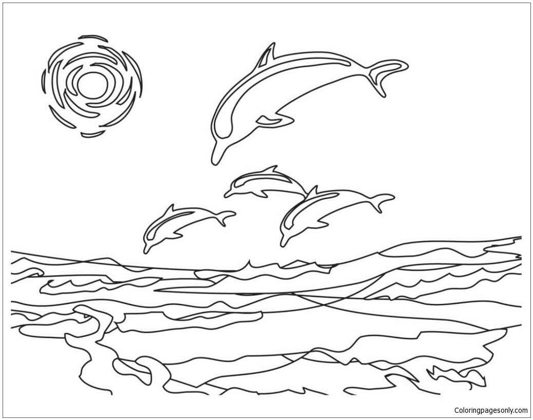 Pagina da colorare di delfini duri