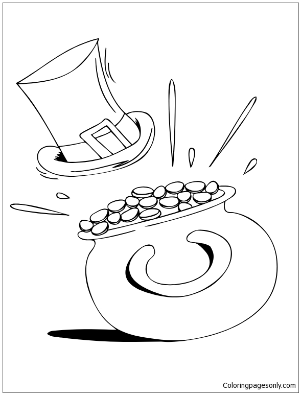 Hat And Pot Of Gold Coloring Page