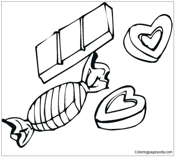 Hearts And Chocolate Candies Coloring Pages